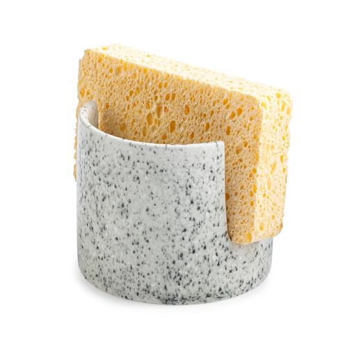 Zoeeker Kitchen Sink Sponge Holder, Dish Sponge Rack Ceramic Brush Holder Farmhouse Kitchen Dish Rack for Brush, Scrubbers, Bathroom, Sink, Speckled Glaze - color: Speckled Glaze, size: Cylindrical