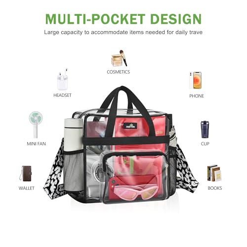 MAY TREE Clear Bag for Stadium Events, 12x6x12 Clear Tote Bag with Removable Strap, Transparent Bag for Concert Sports Gym, Cow-Strap - color: Cow-Strap