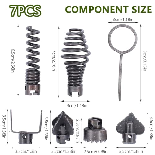 Drain Cleaner Combination Cutter Heads Set,7PCS Drain Snake Drill Attachment 16mm Spring Pipe Dredging Tools Drain Snake Attachment for Pipeline Dredging Machine(Silver)