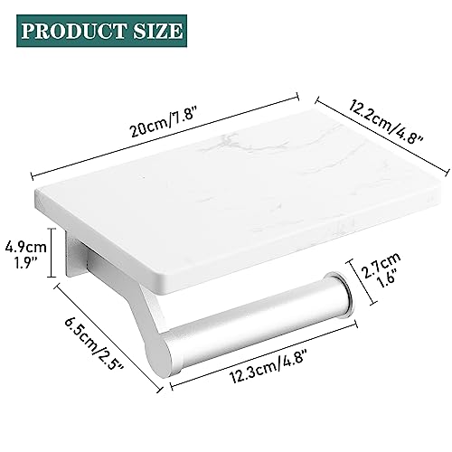 Hoimpro Brushed Silver Aluminum Toilet Paper Holder with White Natural Marble Shelf, Wall Mounted Tissue Hand Paper Roll Storage Holder for Bathroom Kitchen Washroom Bedroom - color: Silver