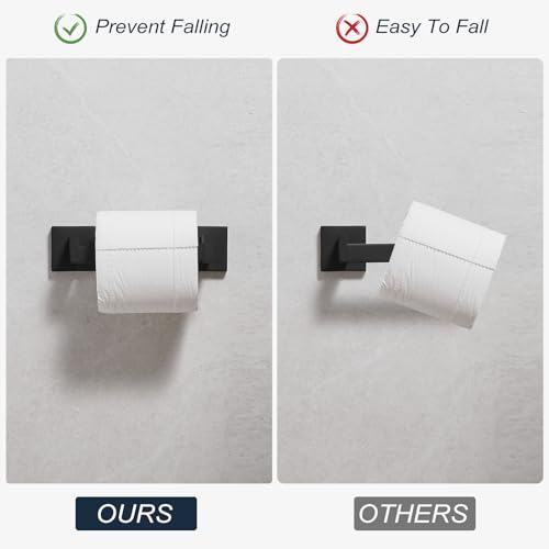 Toilet Paper Holder Wall Mount Matte Black, Stainless Steel Toilet Tissue Roll Holder Bathroom Square Toilet Paper Towel Roll Holder, Double Post Pivoting Tissue Handle - color: Matte Black