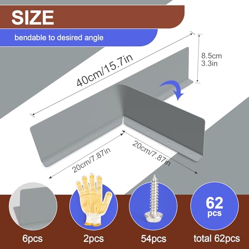 Gutter Valley Splash Guards, 6 Pcs 15.7 x 3.5 Inches Aluminum Downspout Diverter Roof Rain Roofing Gutter Guards with Screws for Shingle Corner and Straight House (Gray) - color: Gray-A