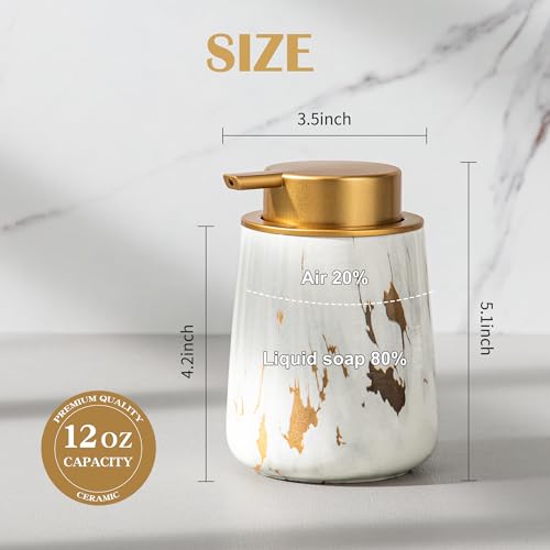 Enra Ceramic Gold Foaming Soap Dispenser,12 oz Marble Foam soap Dispenser Bathroom Refillable Hand Soap Dispenser for Bathroom Kitchen with Easy-to-Press Pump (Glod Foam Type) - color: Glod Foam Type