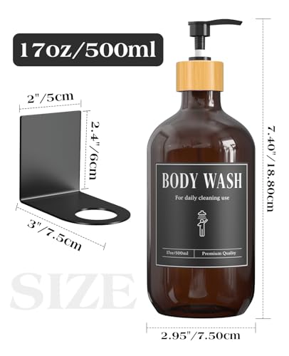 Luxspire Shampoo and Conditioner Dispenser, Shower Soap Dispenser Wall Mounted 3 Sets Plastic Bottles Bamboo Pump, 17OZ Shampoo and Conditioner Bottles for Bathroom, Shower Wall and Hotel, Amber - color: Amber Brown