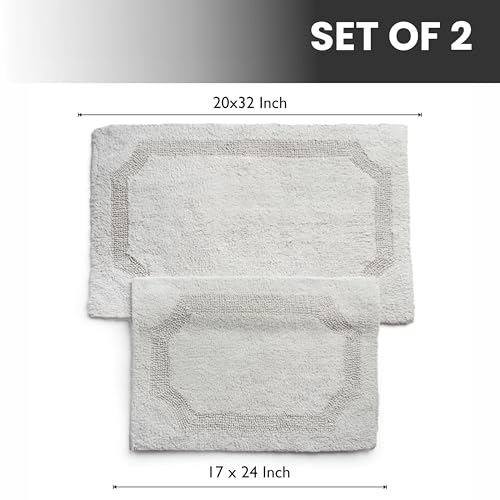 voyzz home Set of 2 Reversible Bath Rug 20x32 inch -17x24 inch | 100% Cotton Hand Tufted Soft & Absorbent Bath Mat|Washable Quick Dry Shaggy Shower Mat | Non-Slip Mordern Bathroom Decor | Grey… - color: Grey Shaggy Set of 2 20x32-17x24