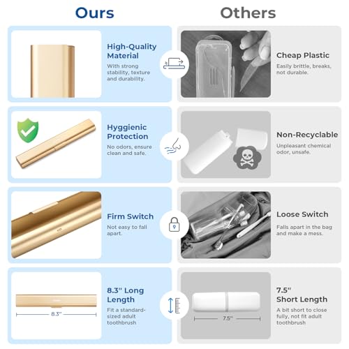 Aluminum Toothbrush Travel Case, Portable Travel Toothbrush Holder, Durable Manual Toothbrush Box Container for Traveling, Bathroom, Camping, Business Trip-Gold - color: Gold, size: 1 Pack (Standard)