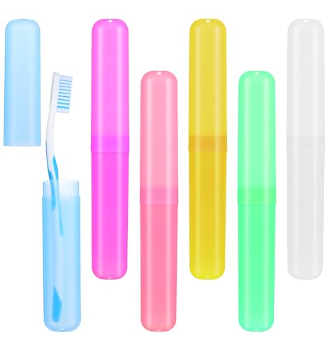 6 Pack Toothbrush Cases, Toothbrush Holders Travel Compact & Lightweight for Camping, Business Trips, School (Clear, Reusable)