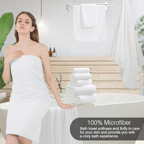 18 Piece Family Bath Towel Set Include 6 Bath Towels,6 Hand Towels and 6 Washcloths Soft Bathroom Towel with Hanging Loops,Highly Absorbent Quick Dry Towels Set for Bathroom,Hotel and Spa-White - color: White, size: 18-Piece Set