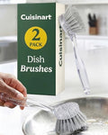 Cuisinart Dish Brush with Handle, 2 Pack, Firm Bristles | Multi-purpose dish scrubber for plates, pots, and pans, deep cleaning removes grease, safe for nonstick, round head - color: Round- Light Gray