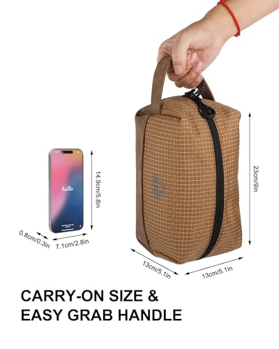 GOX Premium Plaid & Leather Travel Toiletry Bag with Reinforced Handles Cosmetic Organizer (9x5.1x5.1 inches) for Bathroom, Shaving, Makeup Essentials (Brown) - color: Brown