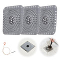 Premium Silicone Shower Drain Cover Hair Catcher, 3 Pack with Clean-Out Tool & Drain Clog Remover, Bathroom Sink Strainer - Flexible & Durable for Tub Shower, Bath, Laundry