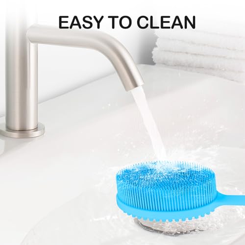 MateeyLife Silicone Body Scrubber Exfoliator with Handle, Gentle Back Scrubber, Shower Brush for Body, Bath Back Brush - color: Blue