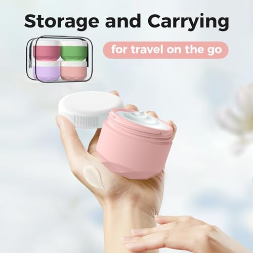 Travel Containers for Toiletries, 4-Pack TSA Approved Silicone Jars (1.7oz) - BPA Free Leakproof Cosmetic Containers for Creams, Lotion, Skincare & Makeup with Bonus Waterproof Bag - color: Pink, size: 50ML