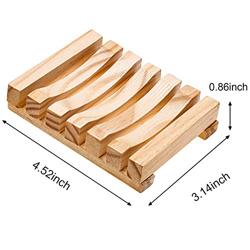 Honoson 5 Pieces Wooden Soap Dish Holder Tray Wood Bar Soap Holder Tray Self Draining Saver for Shower Bathroom Kitchen(Wooden) - color: Wooden