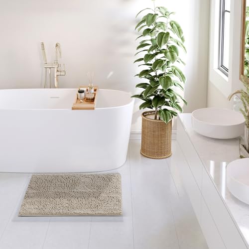 Hearth & Harbor Bathroom Rugs, Chenille Bath Mat - Machine Washable Bath Mats for Bathroom Non-Slip Backing Rubber, Quick Dry Bathroom Mat - color: Beige, style: 17 x 24