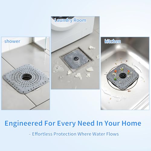 Premium Silicone Shower Drain Cover Hair Catcher, 3 Pack with Clean-Out Tool & Drain Clog Remover, Bathroom Sink Strainer - Flexible & Durable for Tub Shower, Bath, Laundry