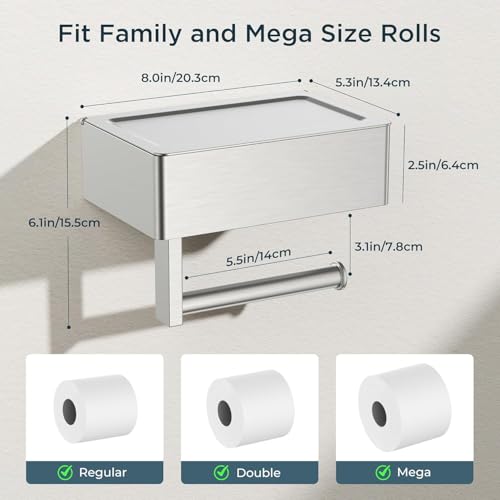 FORIOUS Toilet Paper Holder with Shelf, Sanitary Napkin Receptacle Tampon Holder, Wall Mount Toilet Paper Holder with Storage, Flushable Wipes Dispenser Fits for Bathroom Commercial(Brushed Nickel) - color: Stainless Steel, size: 2 Pack-8" (L)