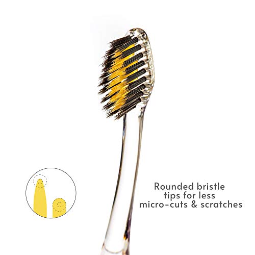Nano-b Manual Toothbrush for Adults with Sensitive Gums, Gold & Charcoal Soft/Medium Bristles, Travel Case, Green - color: Green, style: Gold/Charcoal Bristles