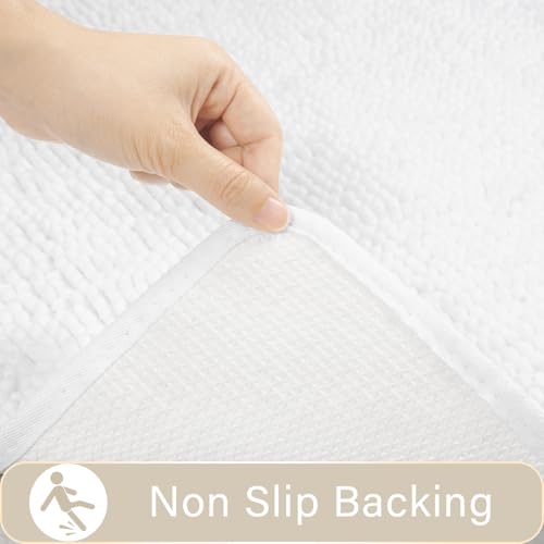 LOCHAS Bathroom Rugs Sets 2 Piece, Soft Non Slip Bath Mat Set, 20''x20'' U-Shaped Toilet Rug and 34''x21'' White Bath Rugs, Washable Absorbent Chenille Toilet Rug Set for Bathroom, Shower, Sink - color: White