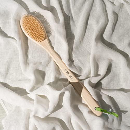 EcoTools Bristle Bath Brush, Shower Body Brush with Gentle, Stiff Bristles, Long Bamboo Handle, Gently Exfoliating for Back & Body, Stimulates Blood Circulation, Eco-Friendly, 1 Count (Pack of 2) - size: 1 Count (Pack of 2)