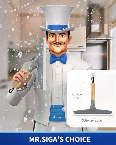 MR.SIGA All Purpose Silicone Squeegee for Shower Door, Mirror, Glass, Streak Free Shower Squeegee, Pivoting Bamboo Handle, Includes 1 Suction Hook, 10 inch Wide, Gray, 1 Pack - color: Gray