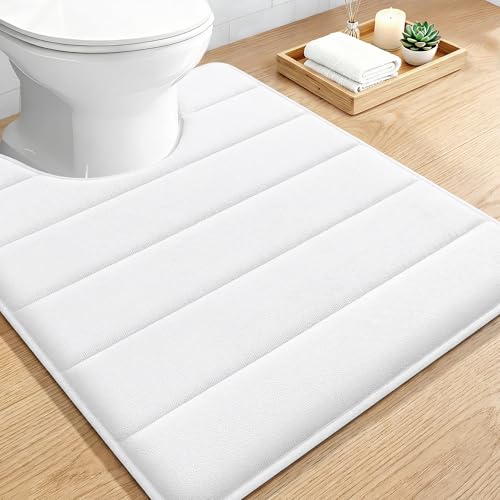OLANLY Memory Foam Toilet Rugs U Shaped 24x20, Super Soft Absorbent Contour Bath Rugs, Quick Dry, Machine Washable Toilet Mat, Bathmat Floor Carpet, Bathroom Home Decor Accessories, White - color: White, size: 24" X 20" Contour Rug