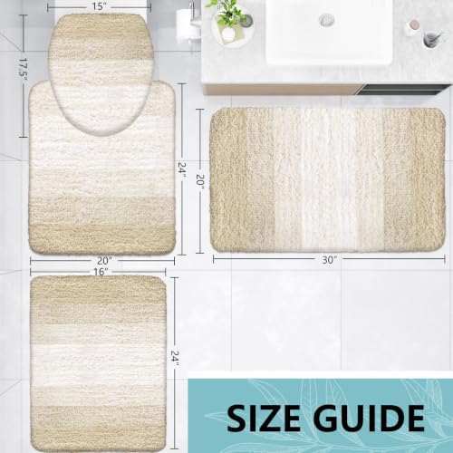 Arotive Microfiber Bathroom Rugs Sets 4 Piece, Extra Soft Absorbent Bath Mats, Machine Wash Dry U-Shaped Contour Rug and Toilet Lid Cover for Bath Tub, Toilet and Shower, Light Beige - color: Light Beige, size: 30" X 20" + 24" X 16" + 24" X 20" + 17.5" X