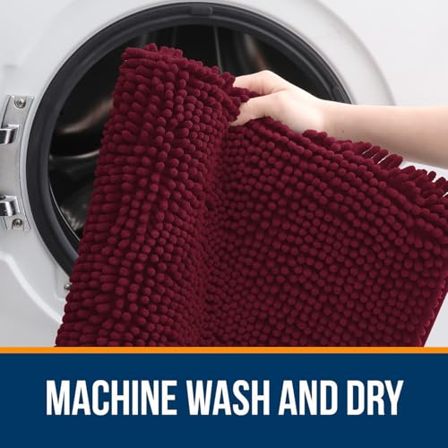 OLANLY Bathroom Rugs Sets 2 Piece, Soft Absorbent Chenille Bath Mats Area Rug Set, Non-Slip, Quick Dry, Machine Washable Bath Mats for Bathroom, Home Decor Accessories (36"x24"+30"x20", Burgundy) - color: Burgundy, size: 36" X 24" + 30" X 20"