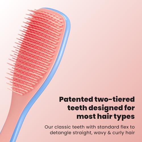 Tangle Teezer Ultimate Detangler Brush, Straight to Wavy, Apricot Blaze | Patented two-tier, regular-flex teeth reduce breakage & split ends on wet or dry hair; Shower-friendly hairbrush for all ages - color: Apricot Blaze