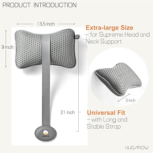 Large Pillow for Hot Tub (Grey), Spa, and Chaise Lounge - Universal Headrest & Neck Support Cushion, Adjustable Height with Long Strap, Easy Drying with Hook (1-Pack)