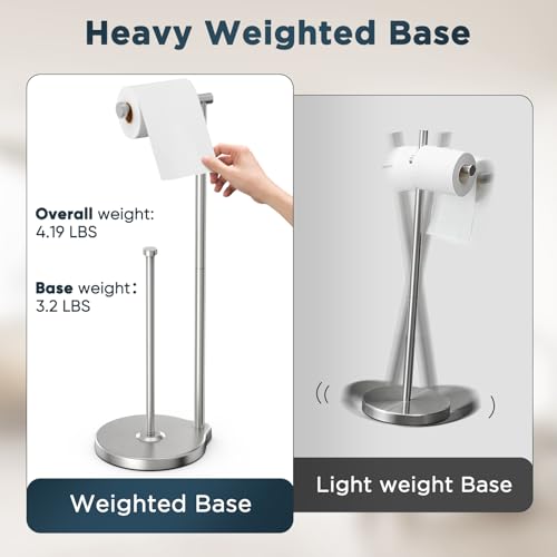 theaoo Heavy-Duty Toilet Paper Holder Stand – Modern Freestanding Bathroom Toilet Tissue Paper Roll Holder with Reserve & Storage, Stainless Steel (Silver, Free Standing) - color: Silver
