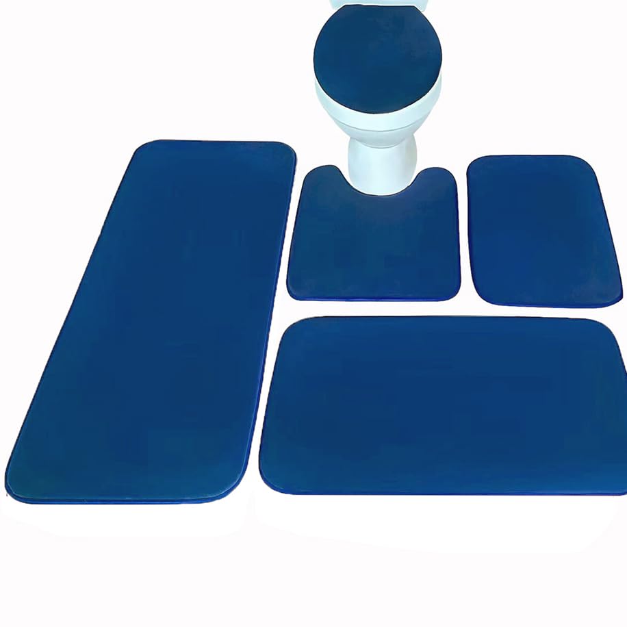 Madeals Memory Foam Long Bathroom Rug Sets 5 Piece Ultra Absorbent Runner Bath Mat for Bathroom - Non-Slip 5 Piece Bathroom Mat Set Navy Blue - color: Navy Blue, size: L-20"x 46"/20"x 32"/17"x 24"/Contour/Lid Cover