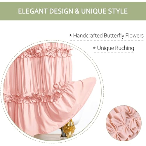 Homechoice Decor Peach Pink Ruffle Shower Curtain, Vintage Handcrafted Bow Tie Bath Curtain for Master Bathroom, Ruched Microfiber Bathroom Curtain with 8 Buttonholes, 48" W x 72" H (LQ-10) - color: Peach Pink, size: 48"W x 72"L (Pack of 1)