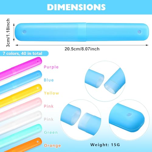 40 Pieces Travel Toothbrush Holder Case Portable Plastic Travel Toothbrush Case Toothbrush Containers Breathable Toothbrush Storage Assort Color for Travel Trip Home School Camping Business, 7 Colors - color: Rainbow