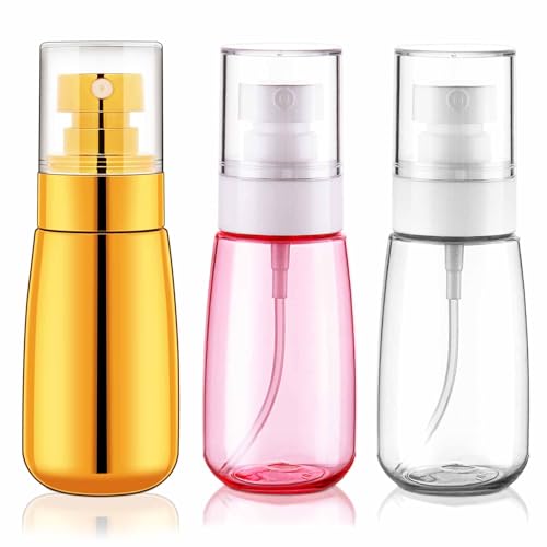 Cosywell Travel Spray Bottle 3 Pack 2oz 60ml Leak Proof TSA Approved Fine Mist Spray Bottle Empty Plastic Refillable Containers for Hair Perfume Toners Rose Water Cosmetics(Gold+Pink+Clear) - color: Gold+Pink+Clear, size: 2 oz