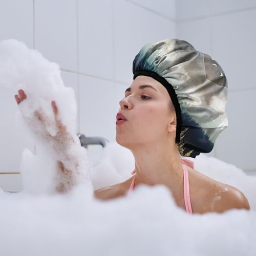 Luxury Shower Cap Terry Lined Reusable Triple Layer Waterproof Hair Elastic Caps Shower Bath Hat for Women Girls Cute Aesthetic-Forest - color: AL14-Forest