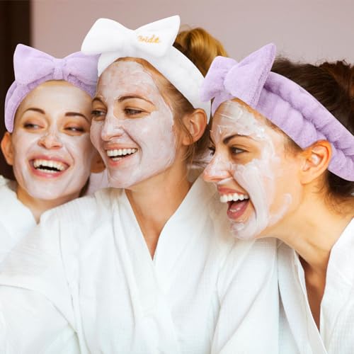Semato Bachelorette Party Favor Set - Bride & Bridesmaid Spa Headbands (1 Bride + 7 Purple) - color: 1 bride+ 7 purple