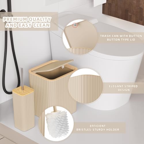 XLHOMO Bathroom Accessories Set - Elegant Beige Bathroom Set, 10PC Bathroom Accessory Set, Toilet Brush, Bathroom Trash Can - size: Bath Set, style: Beige