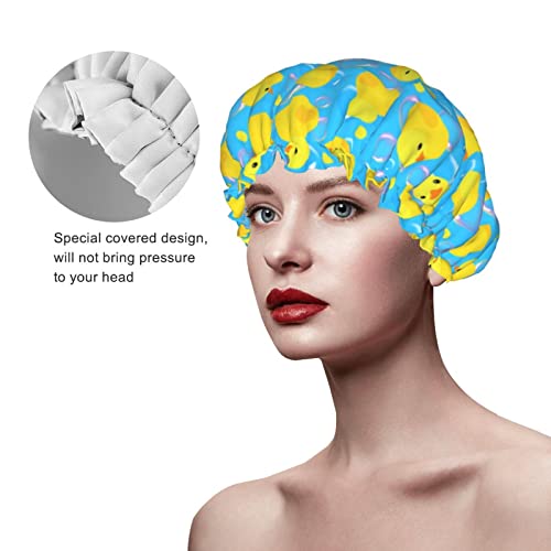 Yellow Rubber Ducks Shower Cap For Women Adjustable Double Waterproof Layers Bathing Shower Hat Hair Protection Reusable Ladies Spa Salon Shower Hat - color: Yellow Rubber Ducks
