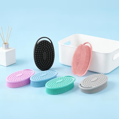 Silicone Body Scrubber 2 Pcs Silicone Loofah Exfoliating Body Scrubber for Men Women Soft Silicones Shower Scrubbers Double Sided Silicones Bath Bodys Brush for All Skin Lather Well, Blue and Pink - size: blue+pink