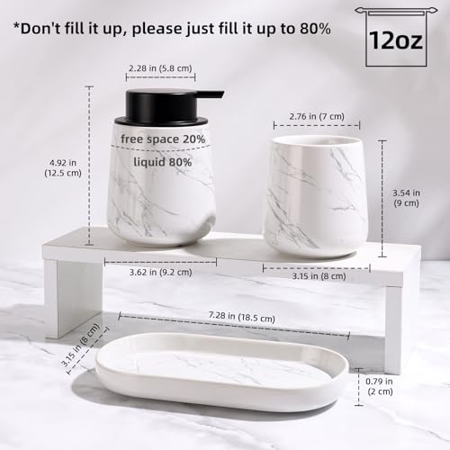 BosilunLife Ceramic Bathroom Accessories Set 3 Pcs, Foaming Soap Dispenser and Toothbrush Holder with Tray, Modern Farmhouse Vanity Decor, Narble Pattern Housewarming Gift - color: Marble, style: Foam