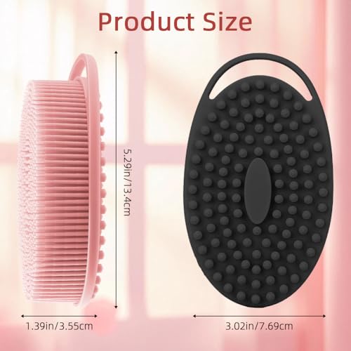 Silicone Body Scrubber 2 Pcs Silicone Loofah Exfoliating Body Scrubber for Men Women Soft Silicones Shower Scrubbers Double Sided Silicones Bath Bodys Brush for All Skin Lather Well, Black and Pink - size: black+pink