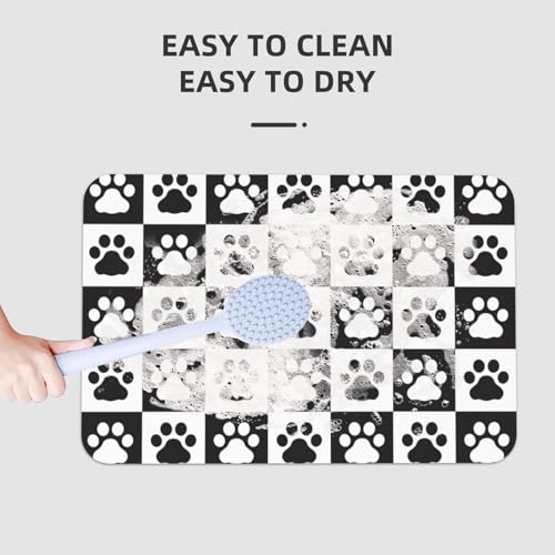 Black and White Dog Paws Bath Mat Rugs 15.7x23.6 in, Pet Footprints Checkered Diatomaceous Earth Bathroom Rug Rubber Non-Slip Absorbent Bathroom Mat for Tub Shower Sink - color: Paws #02