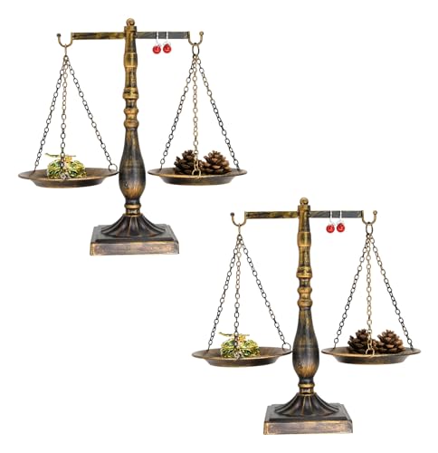 Owlgift Set of 2 Vintage Metal Libra Jewelry Towers Display Cosmetic Organizer Storage, Scale Centerpiece Stand, Antique Jewelry Storage, Farmhouse Candleholder Display – Bronze, 7.7“ W x 12.1“ H - color: 2 Bronze