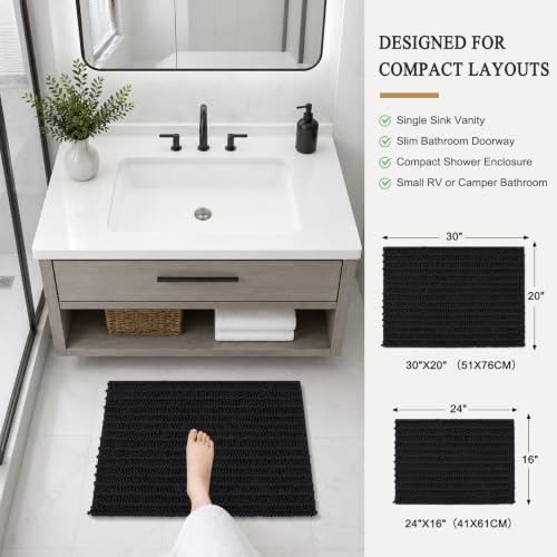 Arotive Luxury Small Bathroom Rugs 24x16, Extra Soft Thick Absorbent Shaggy Chenille Bath Rugs, Machine Wash Dry, Bath Mats for Bathroom Floor, Tub and Shower, Home Decor Accessories, Black - color: Black, size: 24" X 16"