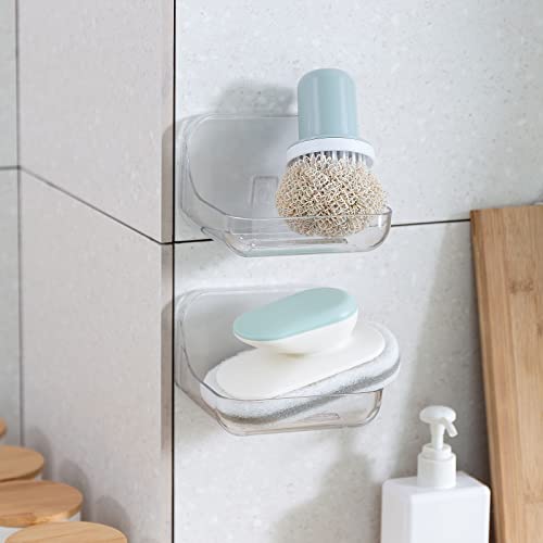 Ettori Soap Dish 2 Pack Soap Holder Plastic Adhesive Soap Holder for Shower Wall, Bathroom, Tub and Kitchen Sink, Drill- Free and Clear - color: 2 Pack Soap Dish