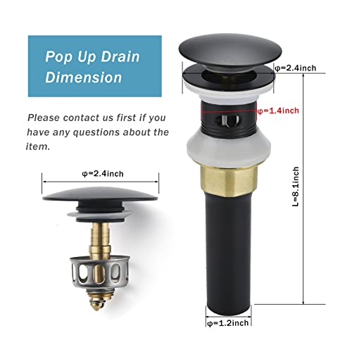 Rockgoya Bathroom Sink Drain,2 Pack Drain Stopper Bathroom Sink with Overflow,Pop Up Drain Assembly with Detachable Strainer Basket,Built-in Anti-Clogging Strainer,Stainless Steel Mattle Black - color: Mattle Black-2 Pack, style: With Overflow
