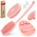 Silicone Back/Body/Face Scrubber & Soft Bath Glove Set 4PCS, Gentle Exfoliating Back & Body Scrubber with Dual-Side Brush Head, Hand-fit Bath Glove & Face Scrubber for Deep Cleaning(Pink-4PC) - color: Pink*4