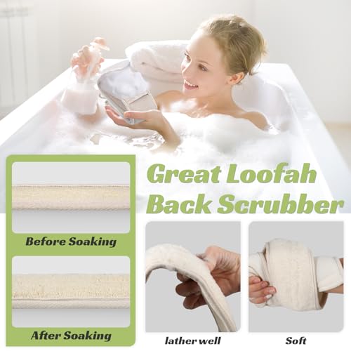 Natural Loofah Back Scrubber for Bath Shower, Deeply Exfoliating | Body Scrubber, Back Scrub Strap for Men and Women, Biodegradable, Bath Sponge to Exfoliate, Invigorate Your Skin