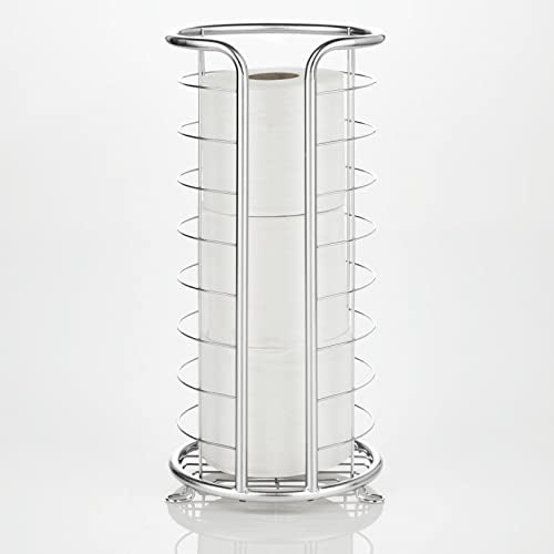 mDesign Metal Free Standing Toilet Paper Organizer Stand - 3 Rolls of Jumbo Toilet Tissue Storage - Bathroom Decor Accessory for Under Sink, Vanity, and Inside Cabinet Shelf - Omni Collection, Chrome